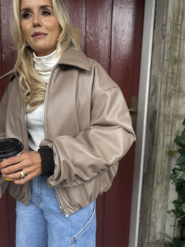 Lederlook Bomber Frons Beige Ld3528