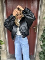 Lederlook Bomber Frons Zwart Ld3528