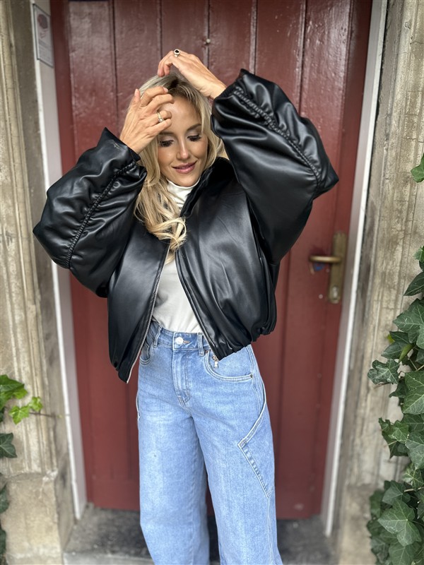 Lederlook Bomber Frons Zwart Ld3528