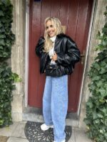 Lederlook Bomber Frons Zwart Ld3528