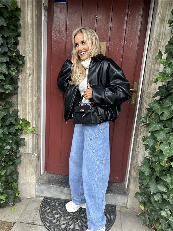 Lederlook Bomber Frons Zwart Ld3528