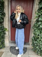 Lederlook Bomber Frons Zwart Ld3528