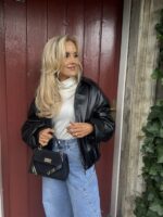 Lederlook Bomber Frons Zwart Ld3528