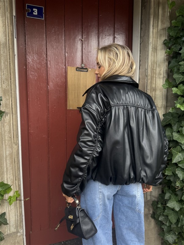 Lederlook Bomber Frons Zwart Ld3528