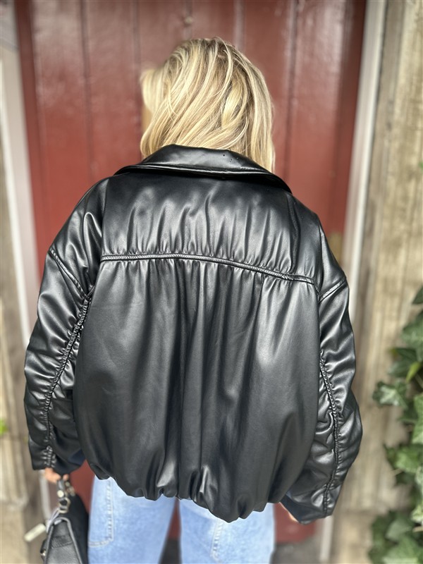Lederlook Bomber Frons Zwart Ld3528