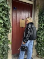 Lederlook Bomber Frons Zwart Ld3528