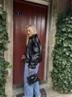 Lederlook Bomber Frons Zwart Ld3528