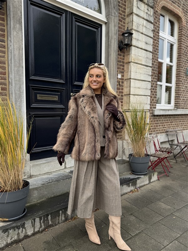 Faux Fur Jas Mix Colors Bruinmix