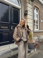 Faux Fur Jas Mix Colors Bruinmix