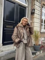 Faux Fur Jas Mix Colors Bruinmix