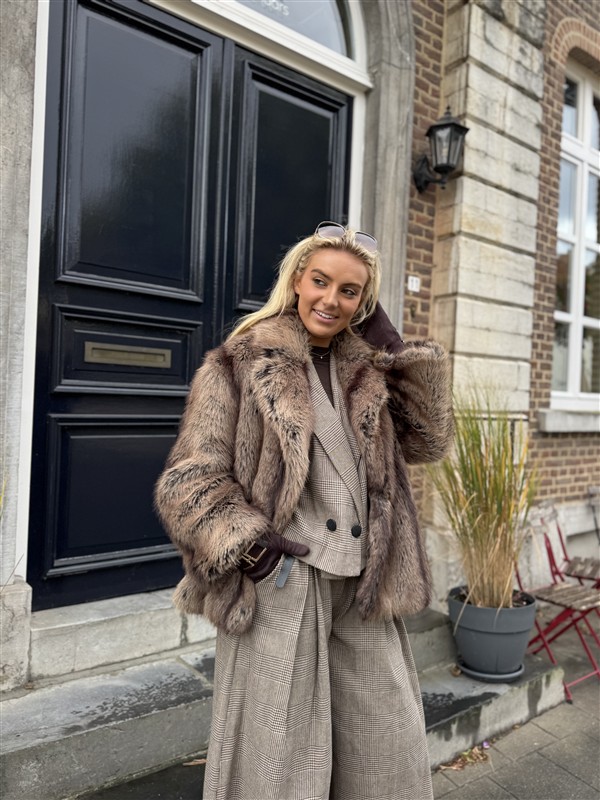 Faux Fur Jas Mix Colors Bruinmix