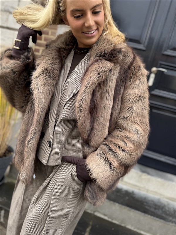 Faux Fur Jas Mix Colors Bruinmix