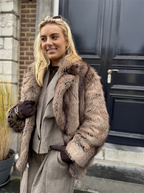 Faux Fur Jas Mix Colors Bruinmix