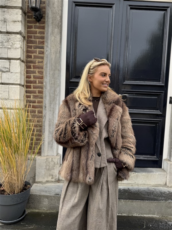 Faux Fur Jas Mix Colors Bruinmix