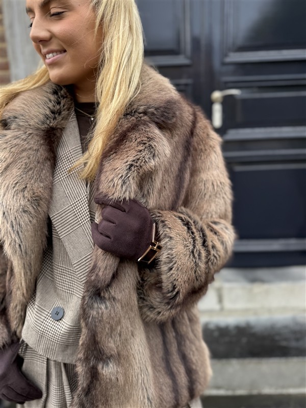 Faux Fur Jas Mix Colors Bruinmix