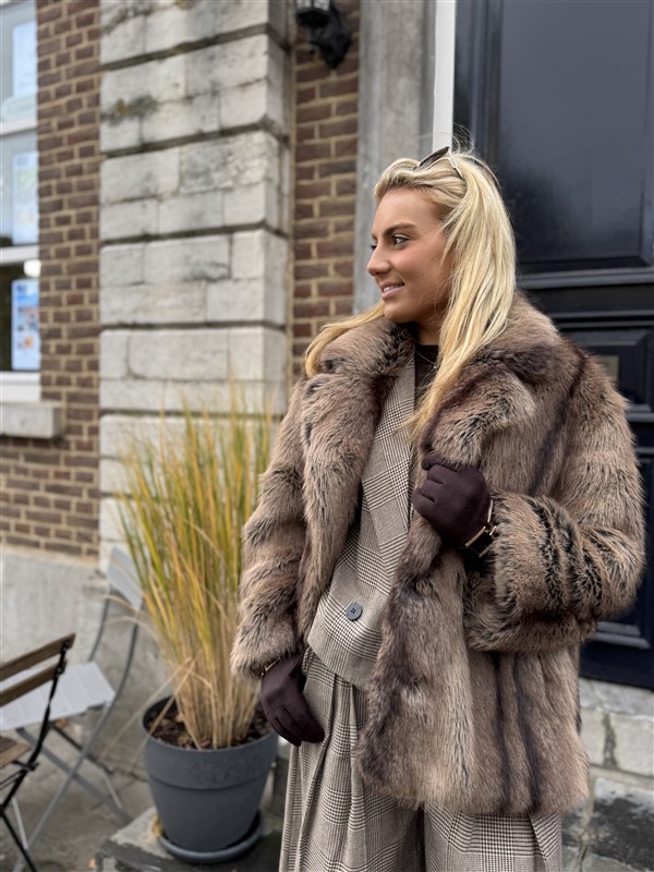 Faux Fur Jas Mix Colors Bruinmix