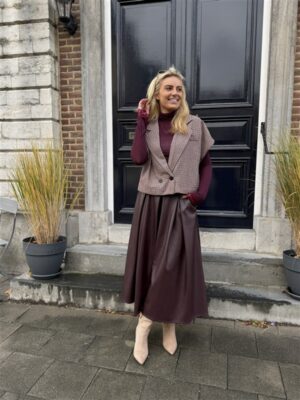 Lederlook Midi Rok Brodeaux H2836