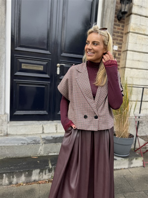 Lederlook Midi Rok Brodeaux H2836