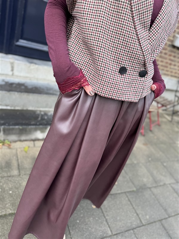 Lederlook Midi Rok Brodeaux H2836