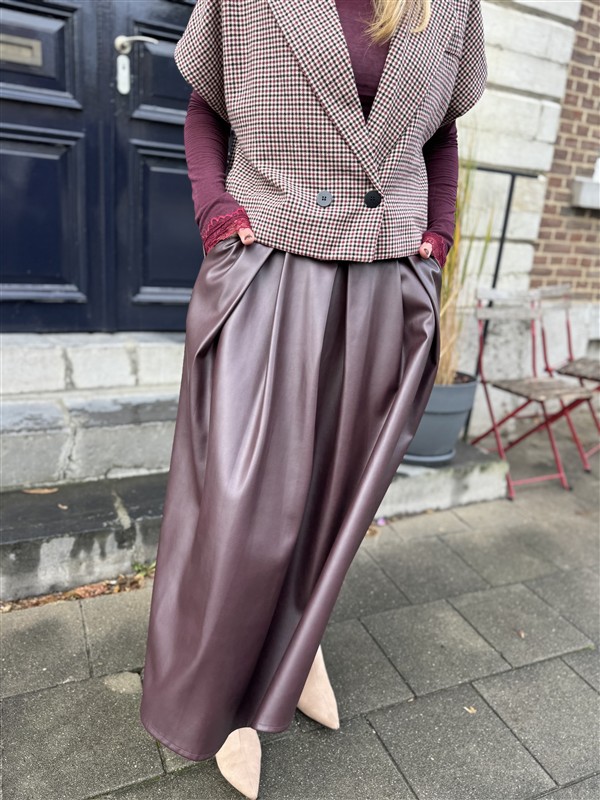 Lederlook Midi Rok Brodeaux H2836