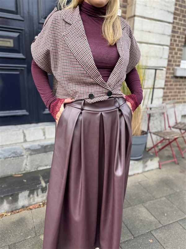 Lederlook Midi Rok Brodeaux H2836