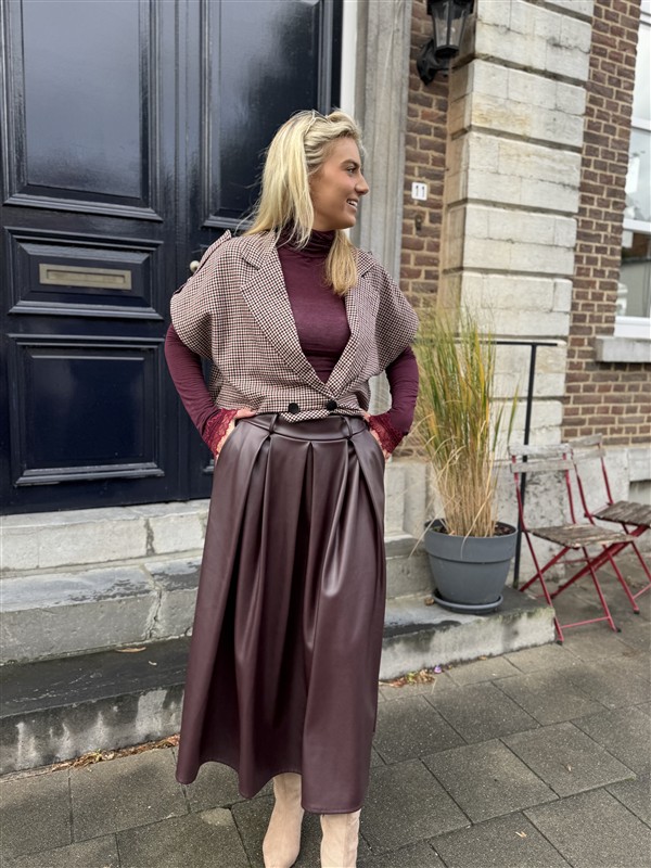Lederlook Midi Rok Brodeaux H2836