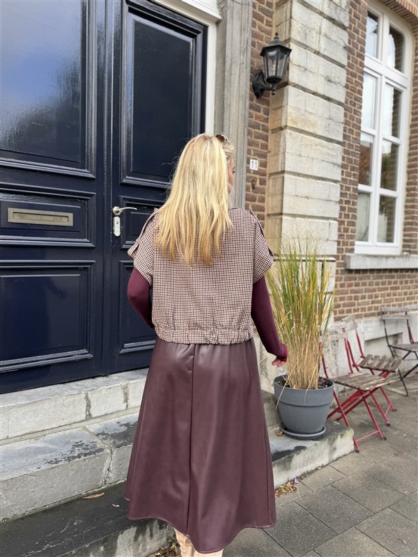 Lederlook Midi Rok Brodeaux H2836