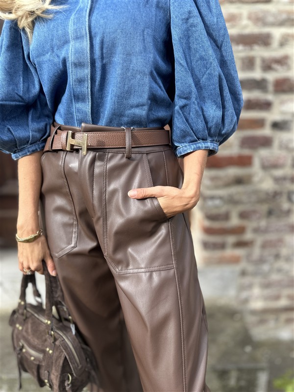 Barrelfit Lederlook Broek Bruin 7222-P8