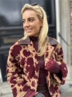 Cow Teddy Coat Lederl Kraag Bordeaux