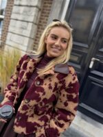 Cow Teddy Coat Lederl Kraag Bordeaux