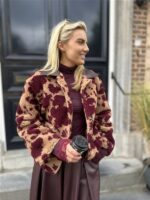 Cow Teddy Coat Lederl Kraag Bordeaux