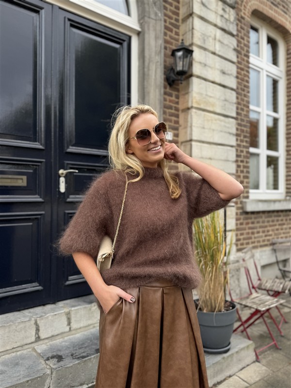 Lederlook Midi Rok Cognac H2836