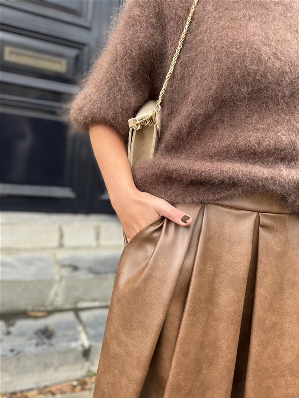 Lederlook Midi Rok Cognac H2836