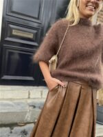 Lederlook Midi Rok Cognac H2836