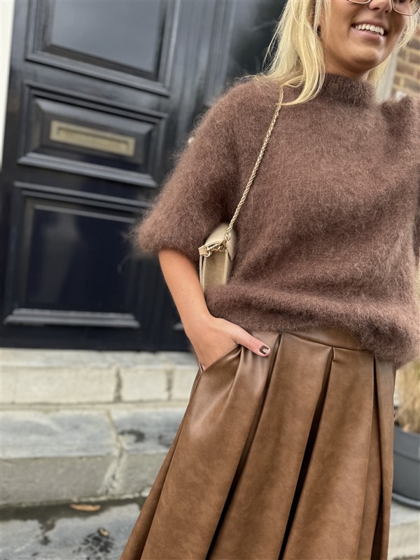 Lederlook Midi Rok Cognac H2836