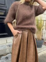 Lederlook Midi Rok Cognac H2836