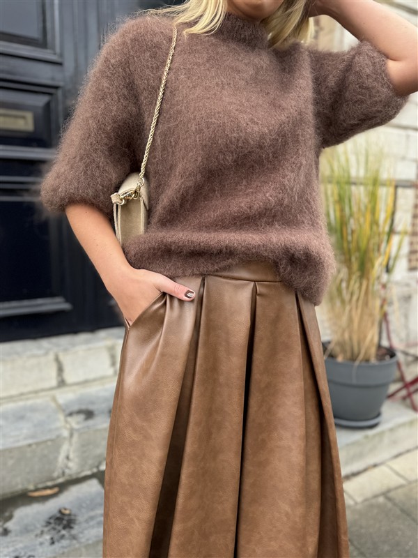 Lederlook Midi Rok Cognac H2836
