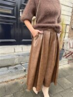 Lederlook Midi Rok Cognac H2836