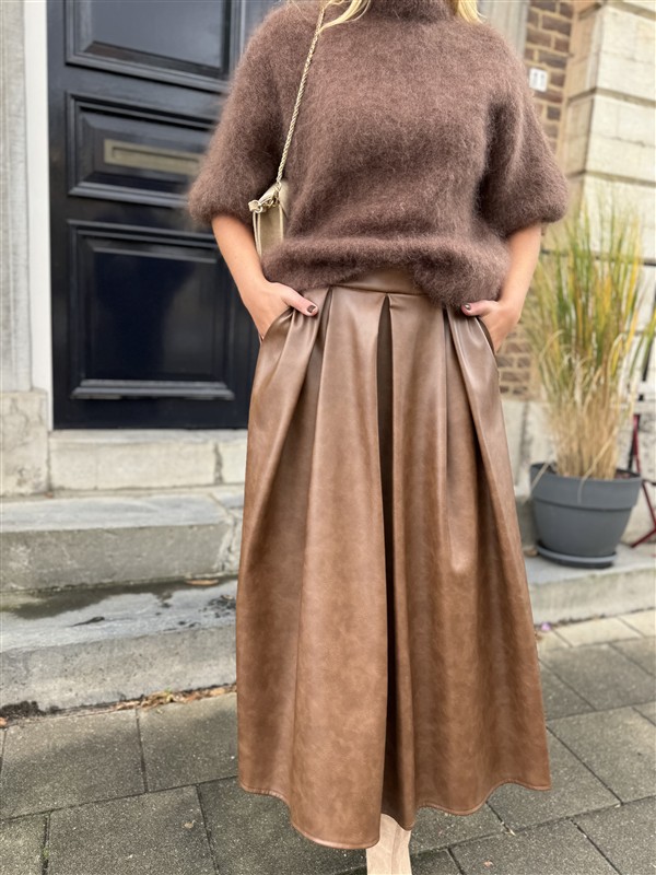 Lederlook Midi Rok Cognac H2836