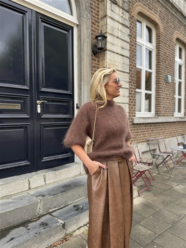 Lederlook Midi Rok Cognac H2836