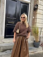 Lederlook Midi Rok Cognac H2836