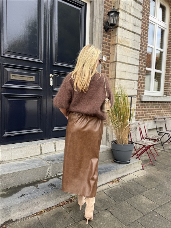 Lederlook Midi Rok Cognac H2836