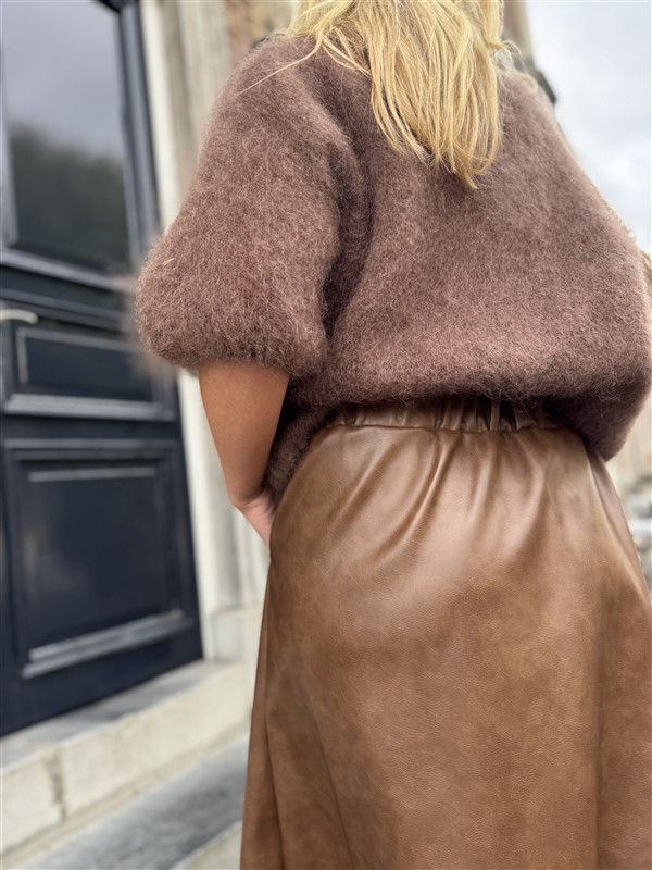 Lederlook Midi Rok Cognac H2836