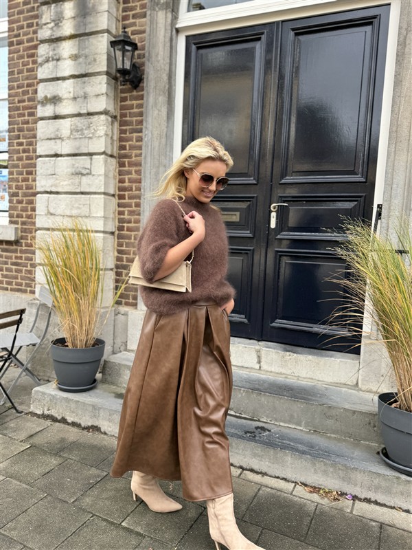 Lederlook Midi Rok Cognac H2836