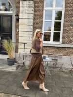 Lederlook Midi Rok Cognac H2836