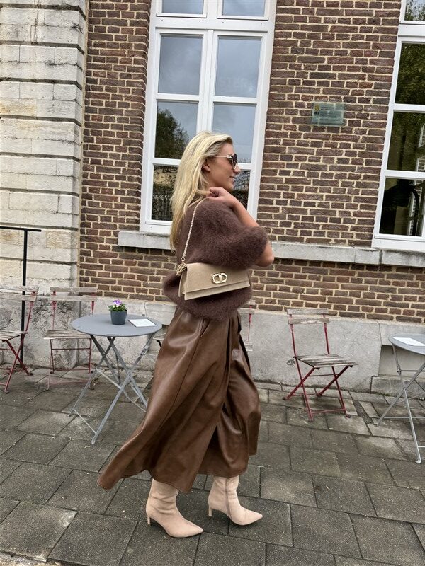 Lederlook Midi Rok Cognac H2836