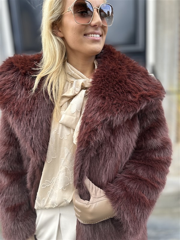 Maxi Faux Fur Jas 98200 Bordeaux