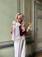 Knittop 7068 Satin Bow Hals Bordeaux