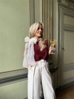 Knittop 7068 Satin Bow Hals Bordeaux