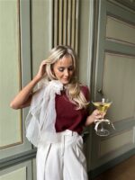 Knittop 7068 Satin Bow Hals Bordeaux